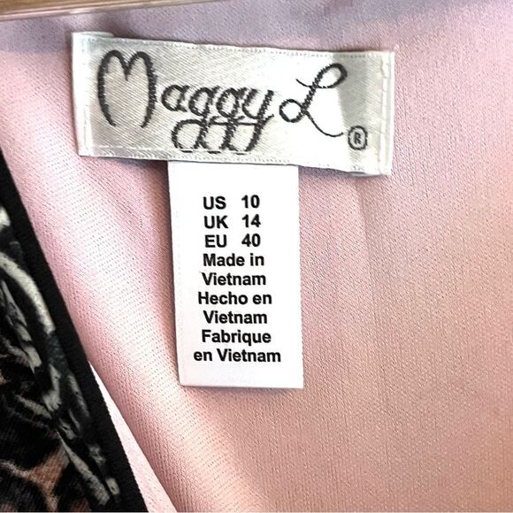 Maggy London Slimming Contrast Bodycon Geo Print Black & Pink Dress Size 10 - Picture 4 of 5